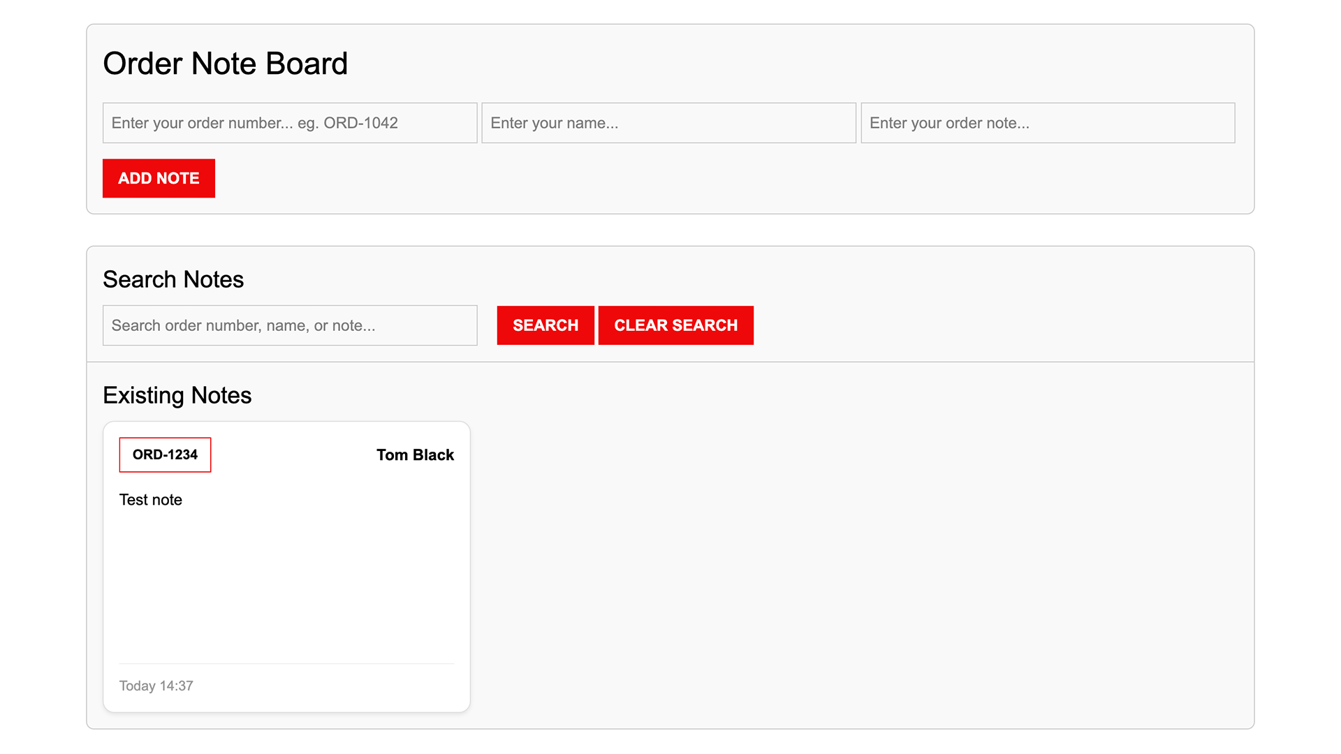 Laravel based order note tool screenshot