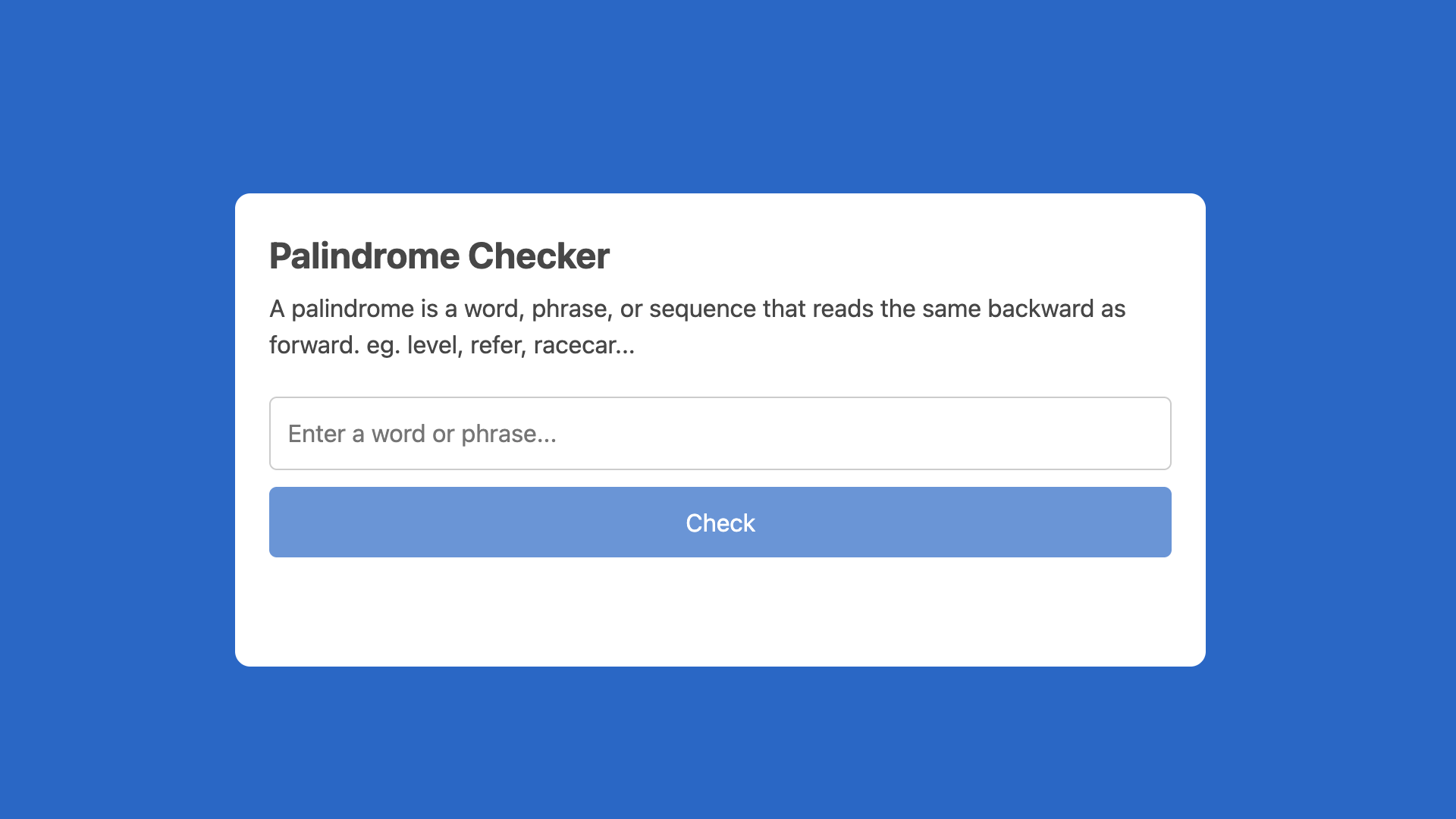 Palindrome checker screenshot